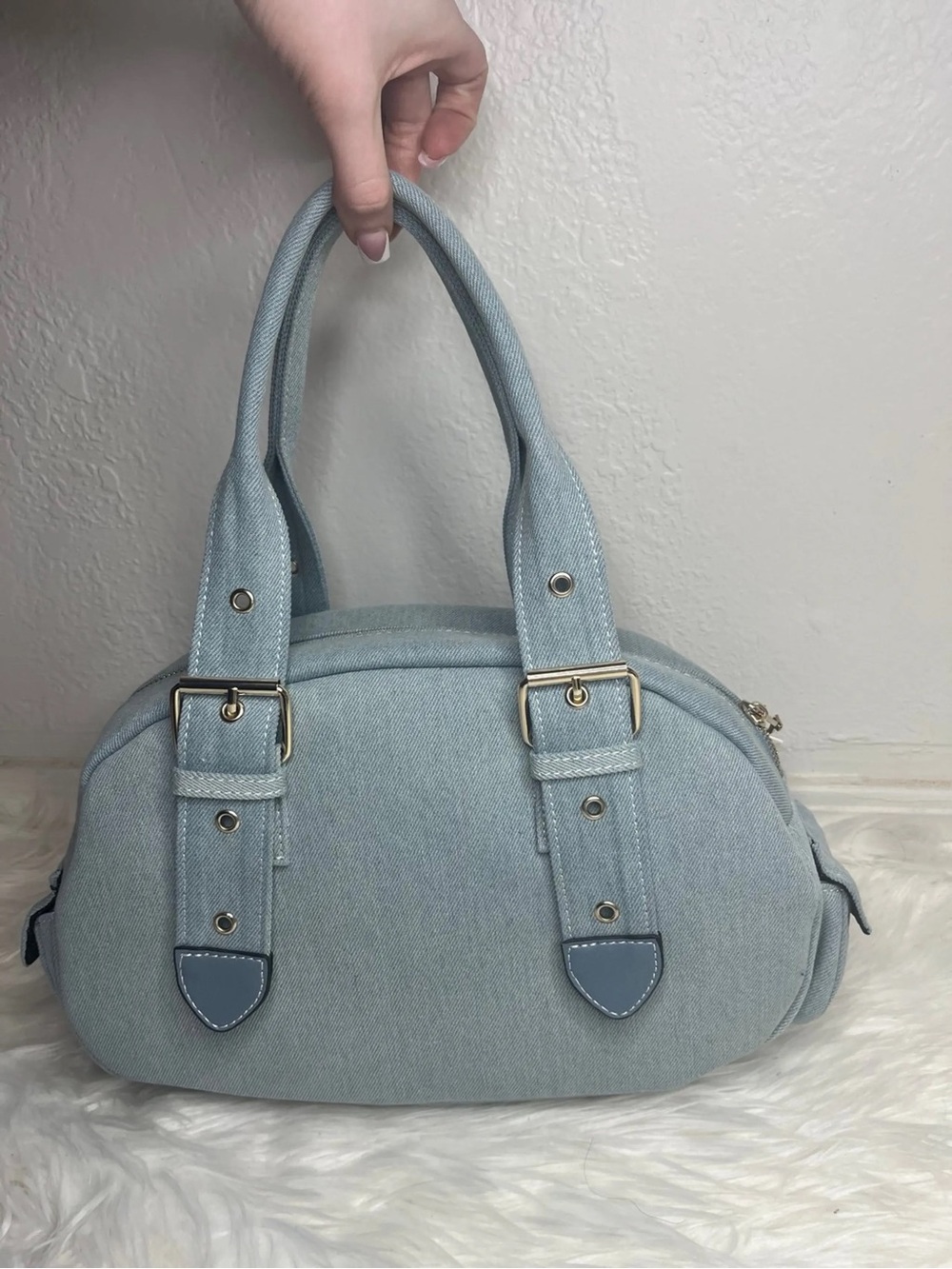 True Religion Pale Denim Shoulder Bag with Patch Accents - Picture 2 of 2